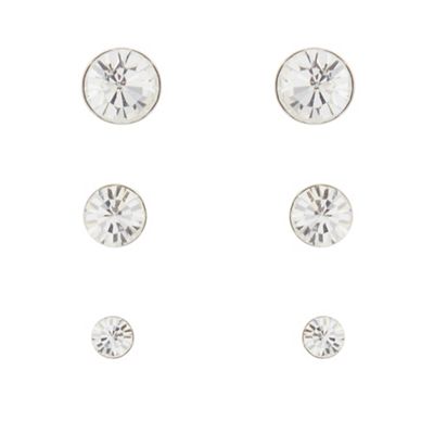 Pack of three silver diamante stud earrings